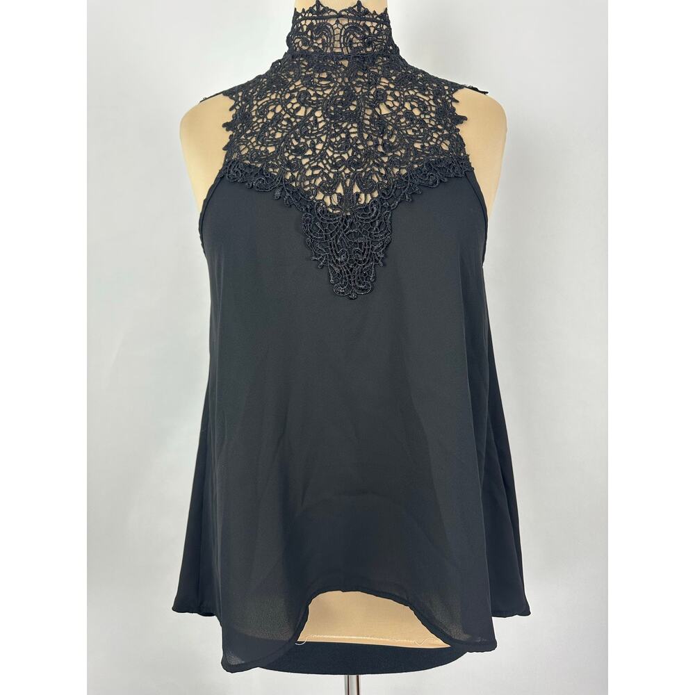 VTG Nella Fantasia Y2K Lace Halter Top Black Whimsigoth Fairycore High Neck M